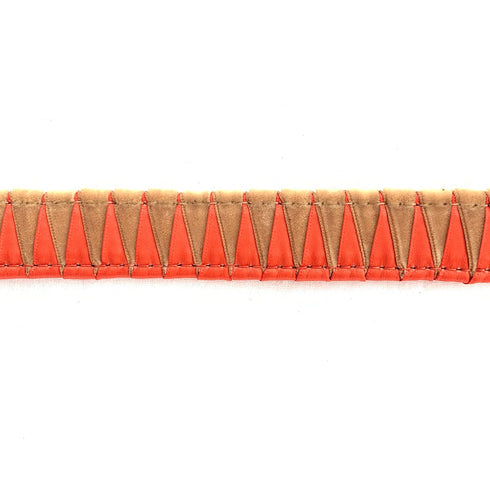 Sharktooth Horse Browband Veg. Tanned Leather - Orange/Beige Velvet